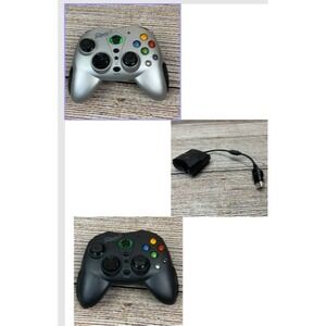 Set of 2 Eclipse III Wireless Controllers Silver & Black Xbox w/ Receiver Tested